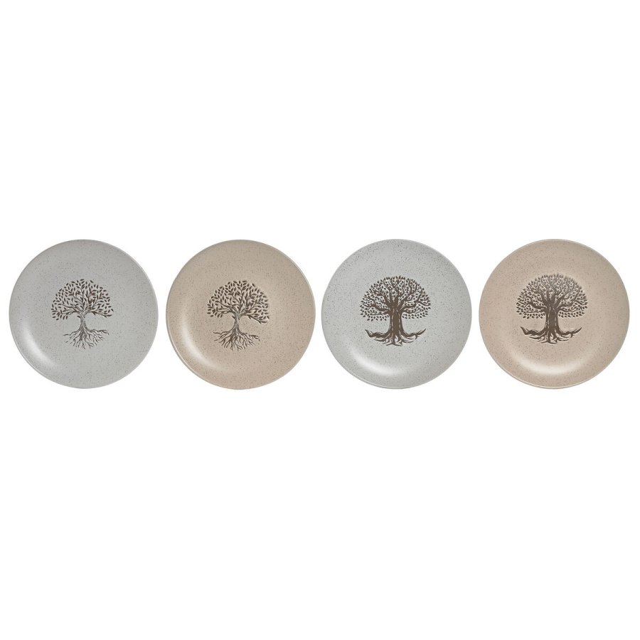 Flad Plade Home ESPRIT Hvid Beige Stentj Traditionel 20 x 20 x 2,5 cm #1