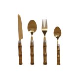 Bestik Home ESPRIT Gylden Natur Rustfrit stl ABS 3 x 2 x 16 cm 24 Dele #1