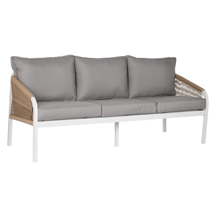 Bord med 3 l�nestole Home ESPRIT Hvid Natur Lysegr� 189 x 73 x 84 cm #4