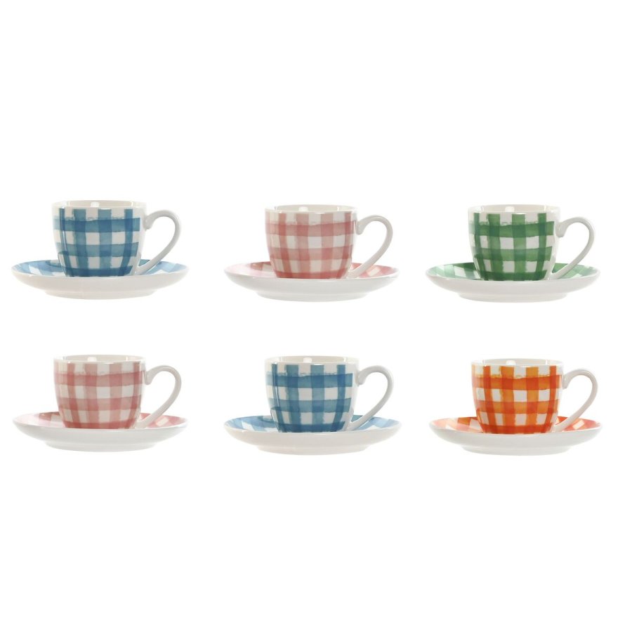 St med 6 kopper og underkopper Home ESPRIT Bl Hvid Grn Orange Pink Porceln 90 ml #1