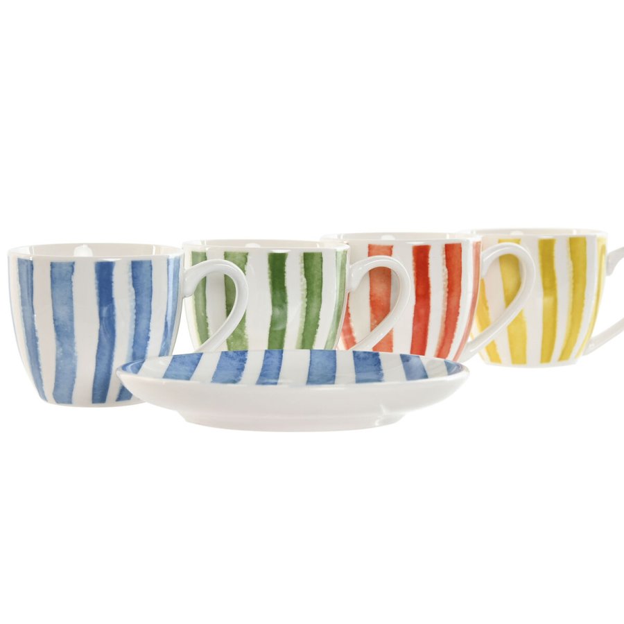 St med 6 kopper og underkopper Home ESPRIT Gul Bl Grn Koral Porceln 90 ml #4
