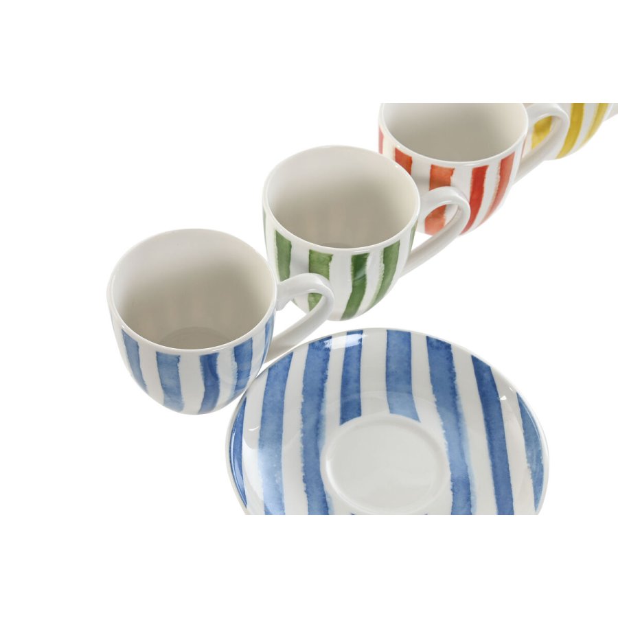 St med 6 kopper og underkopper Home ESPRIT Gul Bl Grn Koral Porceln 90 ml #7