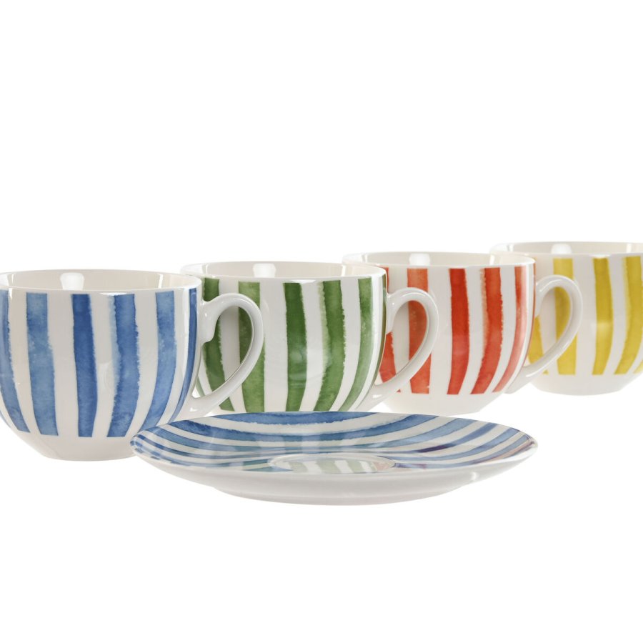St med 6 kopper og underkopper Home ESPRIT Gul Bl Grn Koral Porceln 240 ml #4