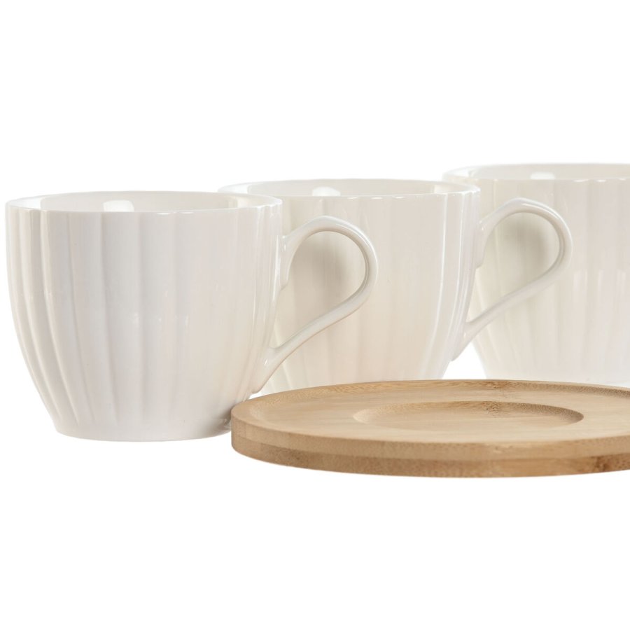 St med 6 kopper og underkopper Home ESPRIT Hvid Natur Bambus Porceln 220 ml #4