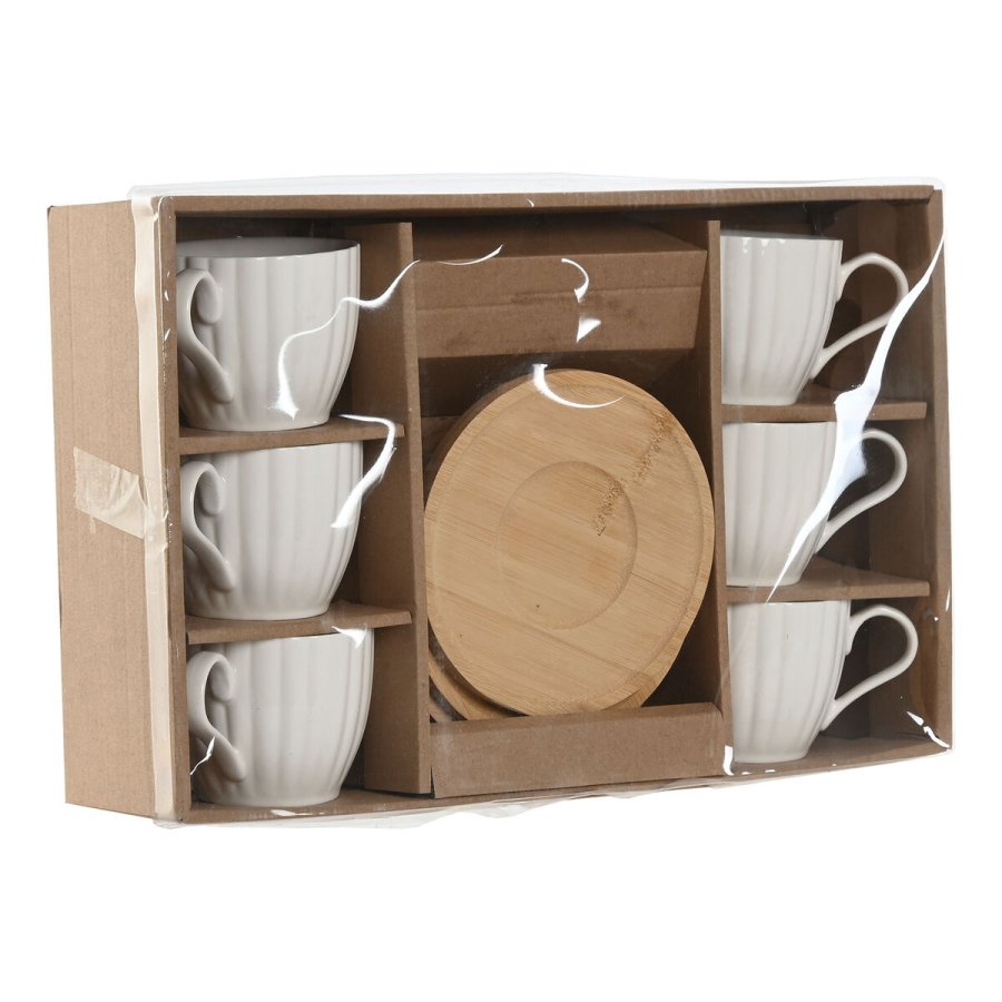 St med 6 kopper og underkopper Home ESPRIT Hvid Natur Bambus Porceln 220 ml #10
