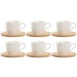 St med 6 kopper og underkopper Home ESPRIT Hvid Natur Bambus Porceln 220 ml #1