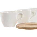 St med 6 kopper og underkopper Home ESPRIT Hvid Natur Bambus Porceln 220 ml #4