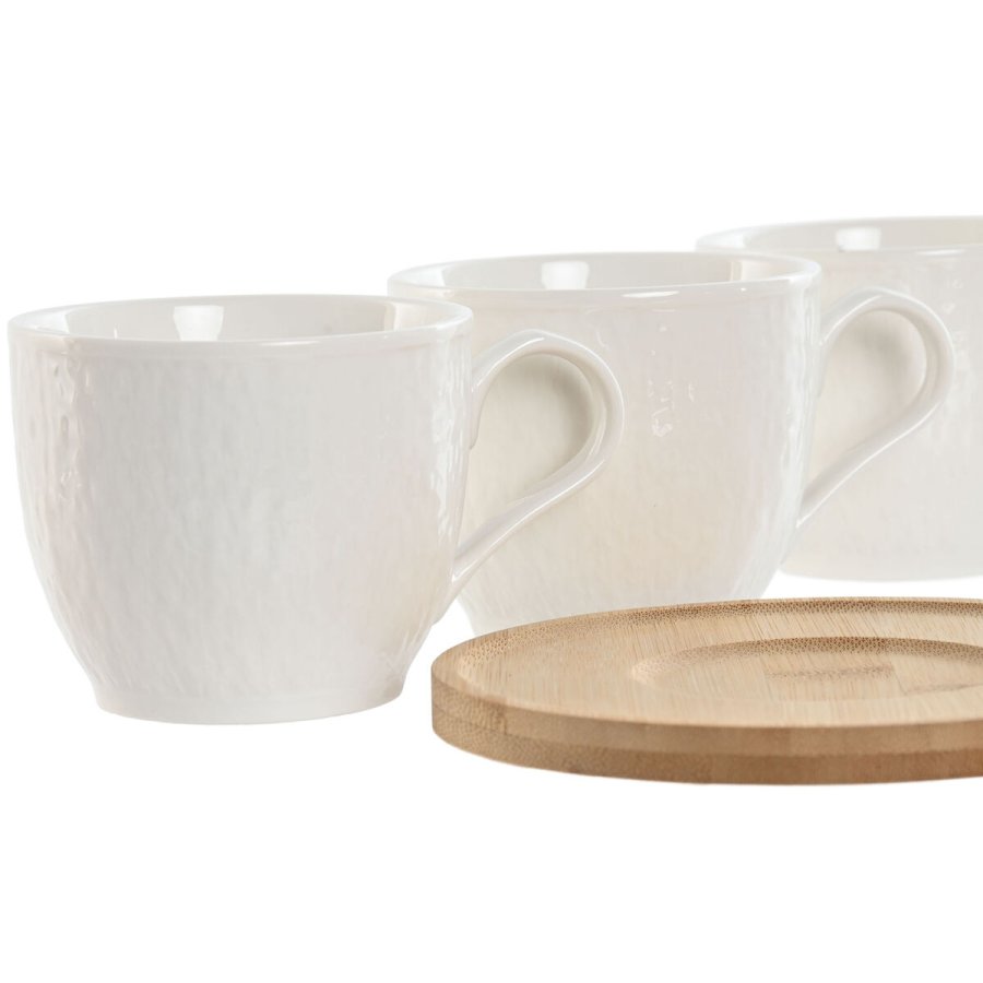 St med 6 kopper og underkopper Home ESPRIT Hvid Natur Bambus Porceln 220 ml #4