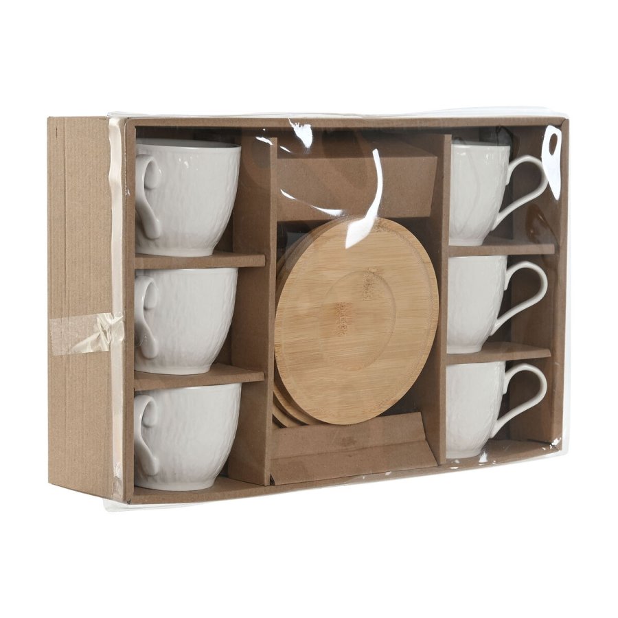 St med 6 kopper og underkopper Home ESPRIT Hvid Natur Bambus Porceln 220 ml #10