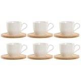St med 6 kopper og underkopper Home ESPRIT Hvid Natur Bambus Porceln 220 ml #1