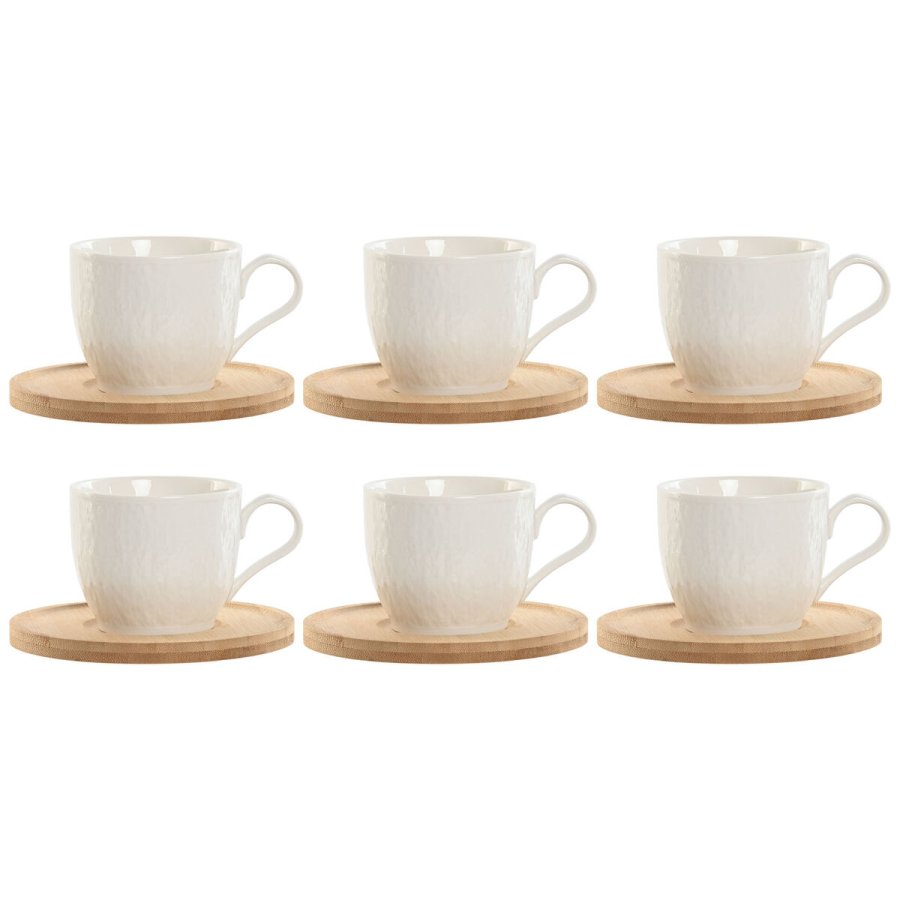 St med 6 kopper og underkopper Home ESPRIT Hvid Natur Bambus Porceln 220 ml #1