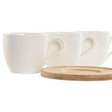 St med 6 kopper og underkopper Home ESPRIT Hvid Natur Bambus Porceln 220 ml #4
