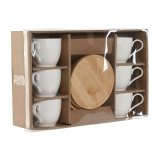 St med 6 kopper og underkopper Home ESPRIT Hvid Natur Bambus Porceln 220 ml #10