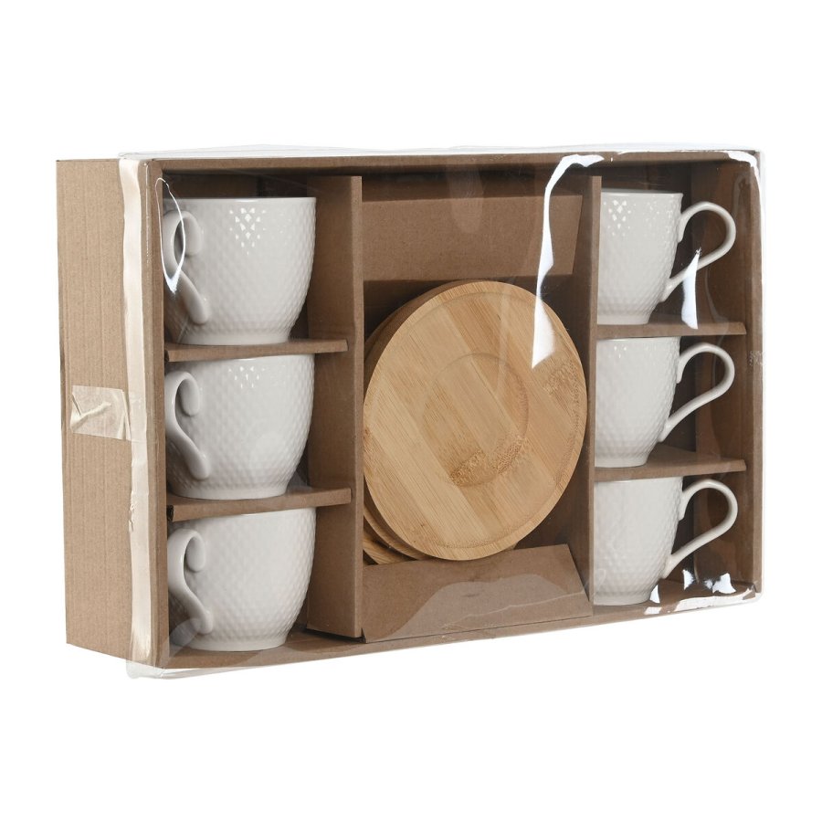 St med 6 kopper og underkopper Home ESPRIT Hvid Natur Bambus Porceln 220 ml #10