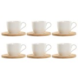 St med 6 kopper og underkopper Home ESPRIT Hvid Natur Bambus Porceln 220 ml #1