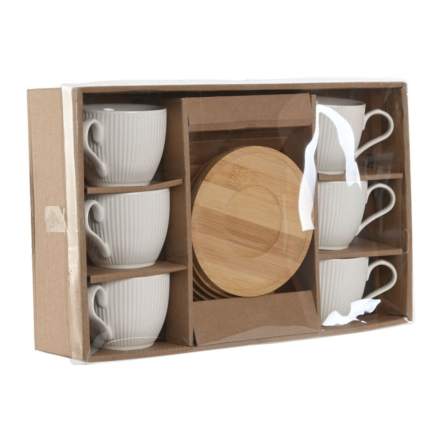 St med 6 kopper og underkopper Home ESPRIT Hvid Natur Bambus Porceln 220 ml #10