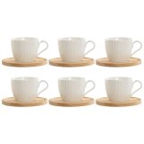 St med 6 kopper og underkopper Home ESPRIT Hvid Natur Bambus Porceln 220 ml #1