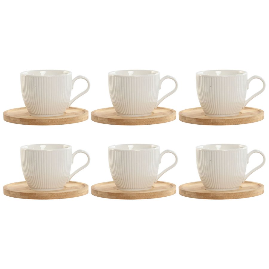 St med 6 kopper og underkopper Home ESPRIT Hvid Natur Bambus Porceln 220 ml #1