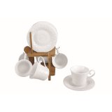 Dele kaffekopst Home ESPRIT Hvid Bambus Porceln 200 ml #1