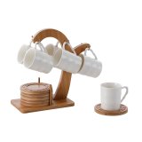 Dele kaffekopst Home ESPRIT Hvid Natur Bambus Porceln 90 ml #1