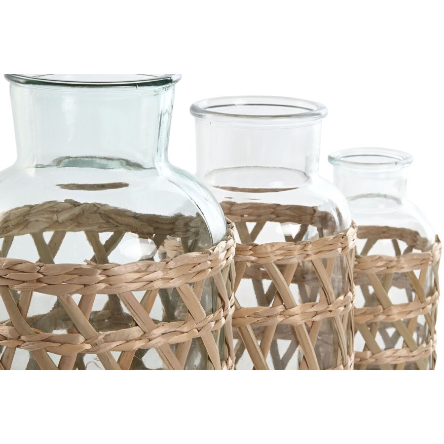 Vase Home ESPRIT Natur Krystal 18,3 x 18,3 x 30 cm (3 Dele) #2