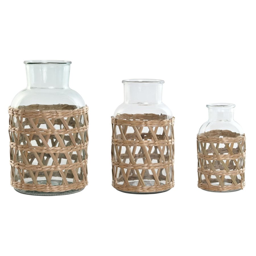 Vase Home ESPRIT Natur Krystal 18,3 x 18,3 x 30 cm (3 Dele) #1