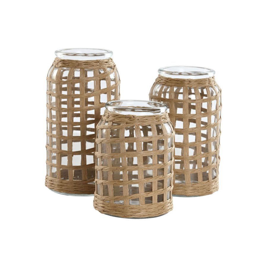 St med 3 Vaser Home ESPRIT Natur Krystal 11 x 11 x 21 cm (3 Dele) #4