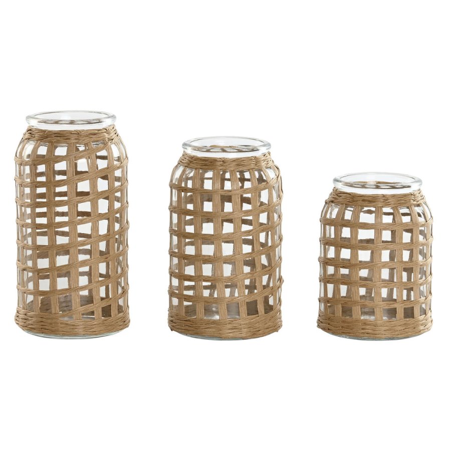 St med 3 Vaser Home ESPRIT Natur Krystal 11 x 11 x 21 cm (3 Dele) #1