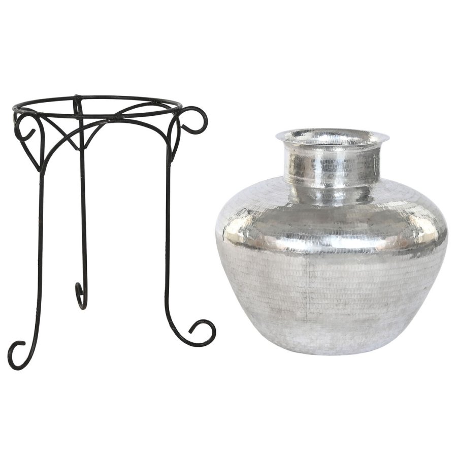 Vase Home ESPRIT Sort Slvfarvet Aluminium 45 x 45 x 95 cm #4