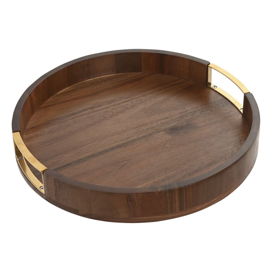 Snack bakke Home ESPRIT Gylden Natur Metal Akacie 35,5 x 35,5 x 5 cm #1