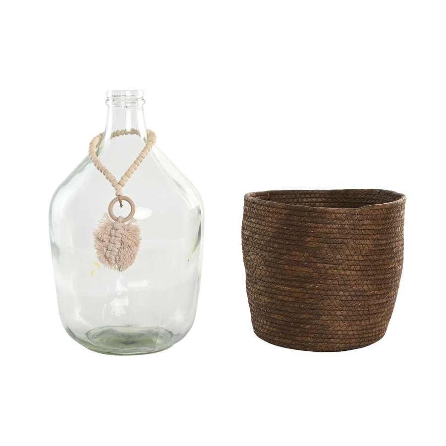 Vase Home ESPRIT Gennemsigtig Mrkebrun Krystal Natur Kolonistil 26 x 26 x 39 cm #4