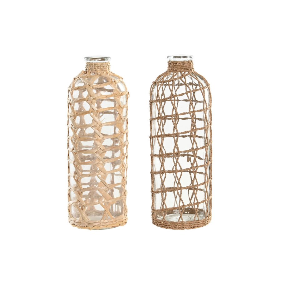 Vase Home ESPRIT Gennemsigtig Lys brun Krystal Natur Middelhavet 12 x 12 x 33 cm (2 enheder) #1