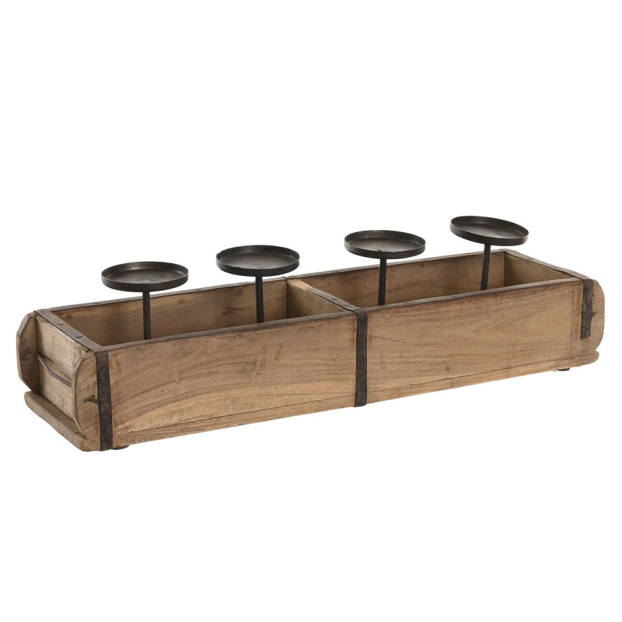 Lyseholder Home ESPRIT Natur Jern Teak 60 x 15 x 14 cm #1