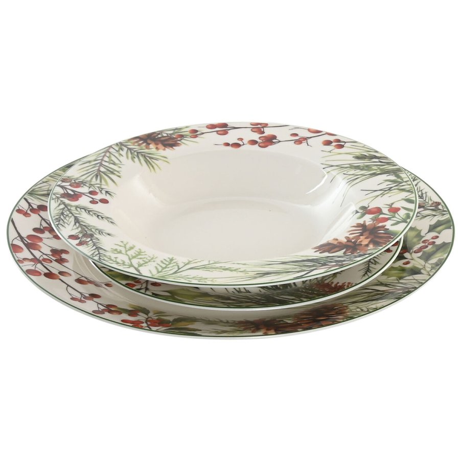 Spisestel Home ESPRIT Hvid R�d Gr�n Porcel�n Jul 18 Dele #1