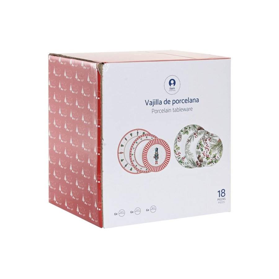 Spisestel Home ESPRIT Hvid R�d Gr�n Porcel�n Jul 18 Dele #4