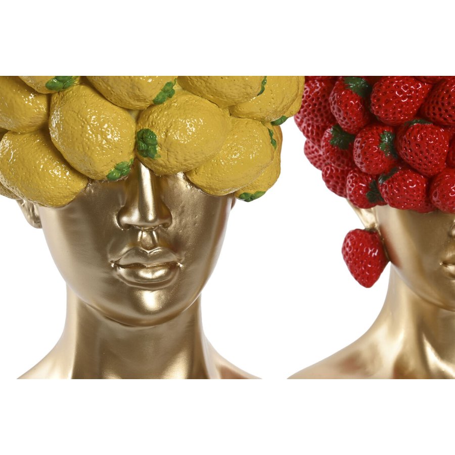 Vase Home ESPRIT Gul Rd Harpiks Gylden Moderne Frugt 28 x 17 x 35 cm (2 enheder) #2