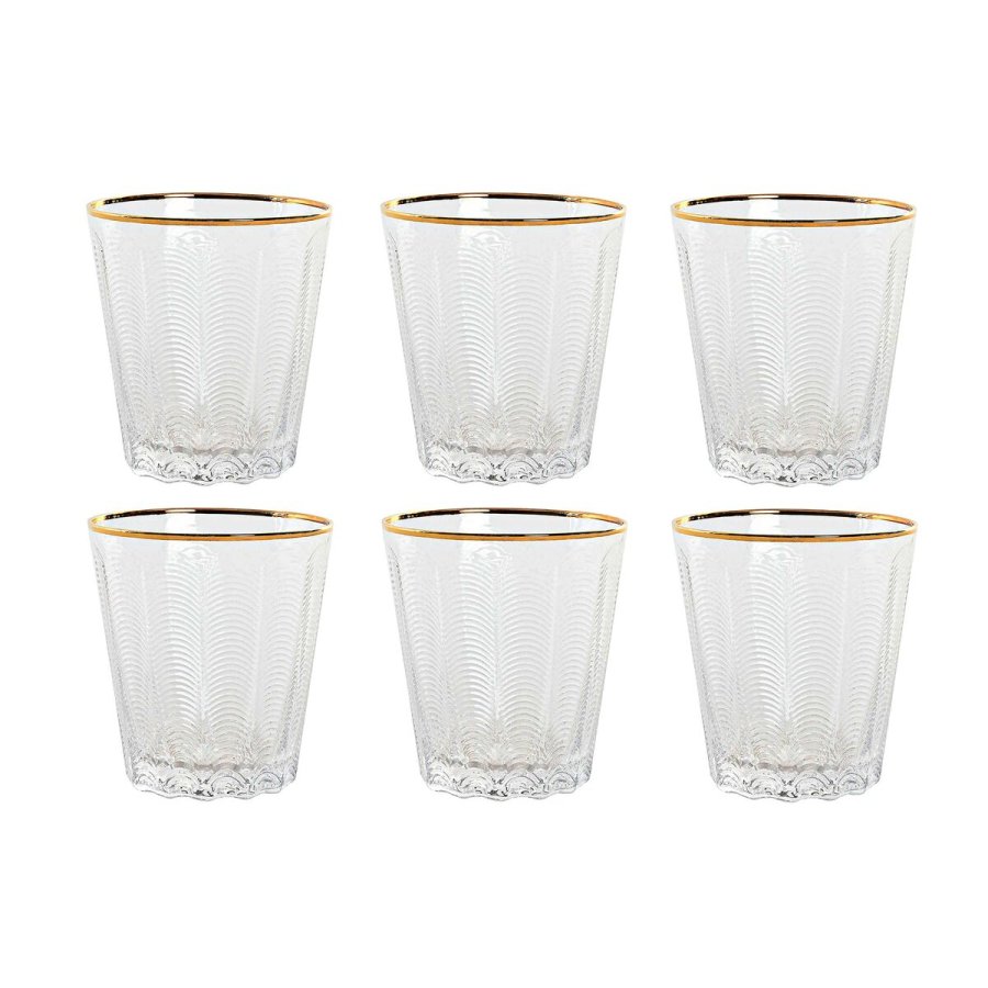 Glass�t Home ESPRIT Gennemsigtig Gylden Krystal Med relief 350 ml (6 enheder) #1