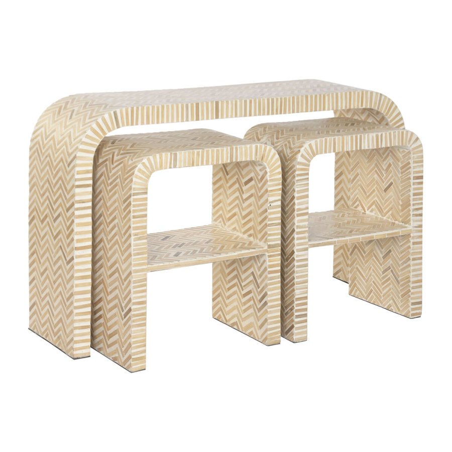 S�t med 3 borde Home ESPRIT Hvid Brun 120 x 30 x 70 cm (3 Dele) #1