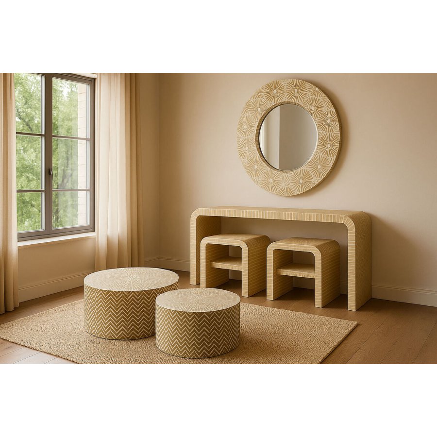 Vgspejl Home ESPRIT Hvid Brun Mosaik Tropisk 100 x 4 x 100 cm #2