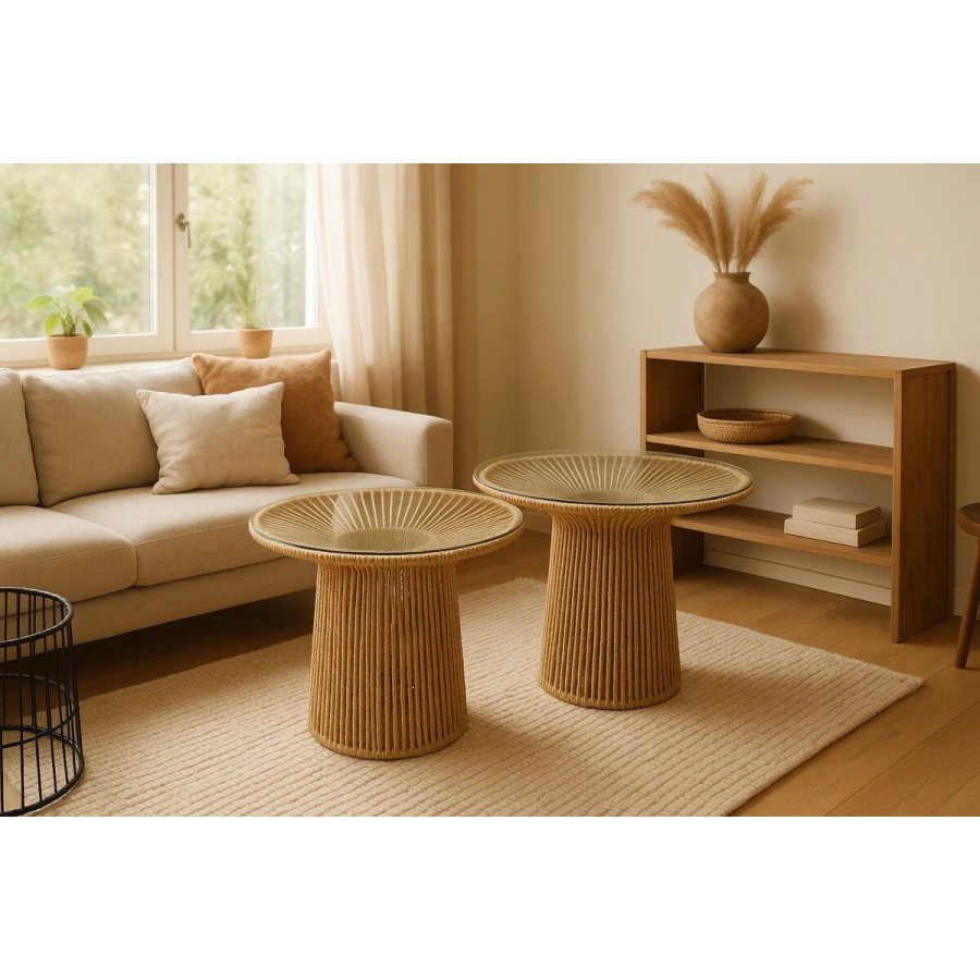 S�t med 2 borde Home ESPRIT Lys brun 55 x 55 x 46 cm #1