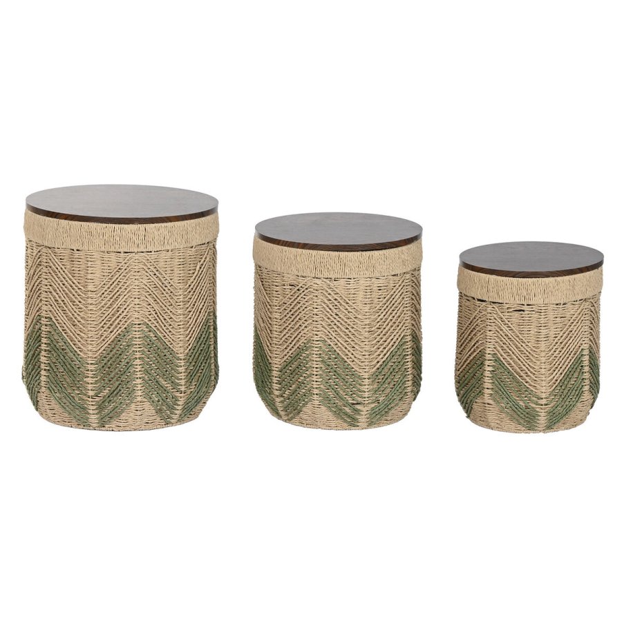 S�t med 3 borde Home ESPRIT Brun Gr�n 40 x 40 x 45 cm (3 Dele) #1