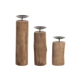 Set med d�kkeservietter Home ESPRIT Brun Sort Natur Jern Teak 8 x 8 x 30 cm (3 enheder) #1