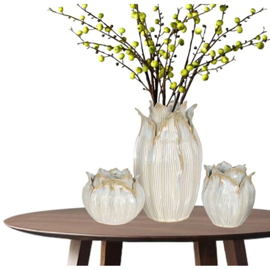 Vase Home ESPRIT Fldefarvet Keramik Blad af en plante 19 x 19 x 33 cm #2