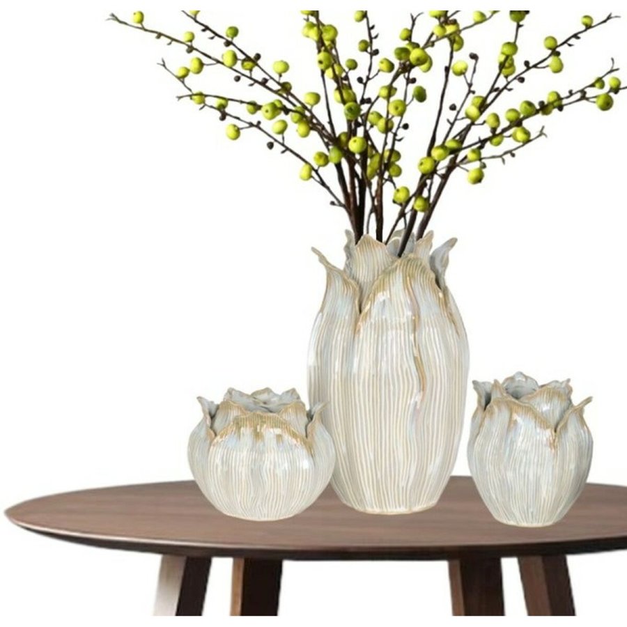 Vase Home ESPRIT Fldefarvet Keramik Blad af en plante 22 x 22 x 19 cm #2