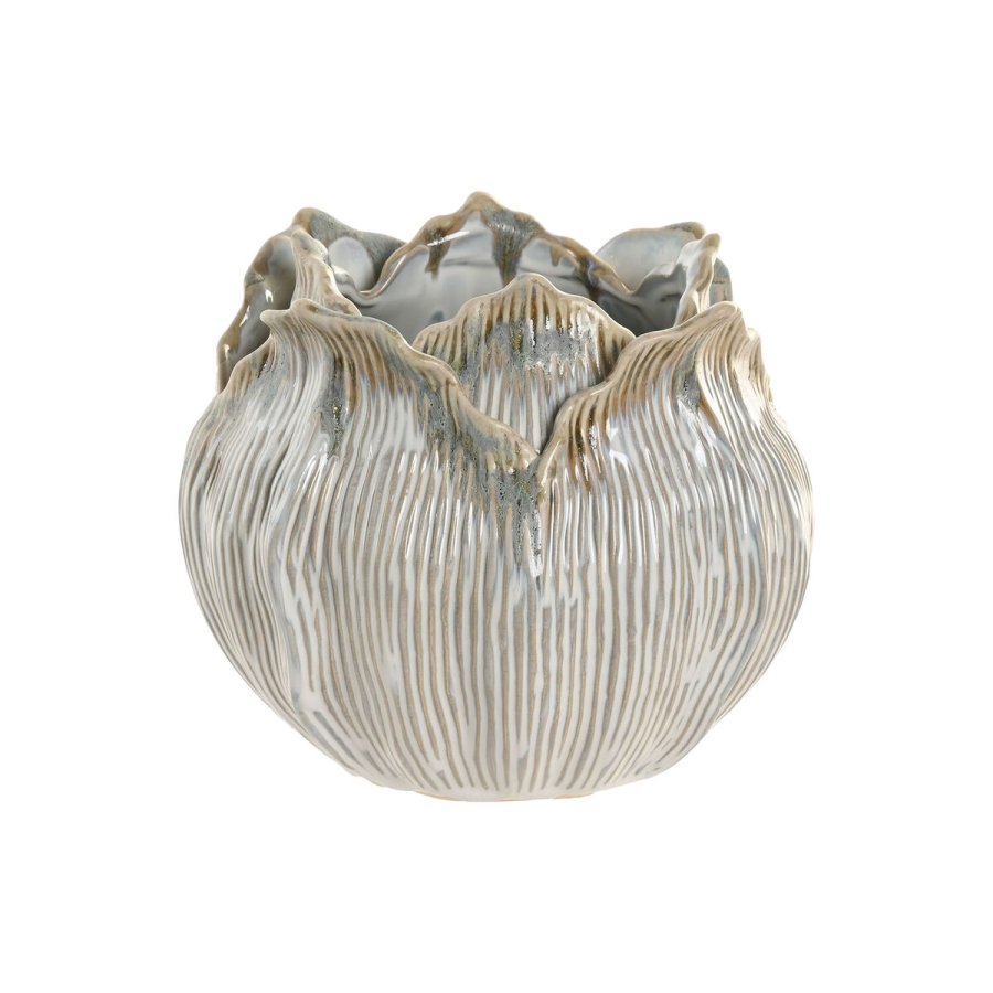 Vase Home ESPRIT Fldefarvet Keramik Blad af en plante 22 x 22 x 19 cm #1