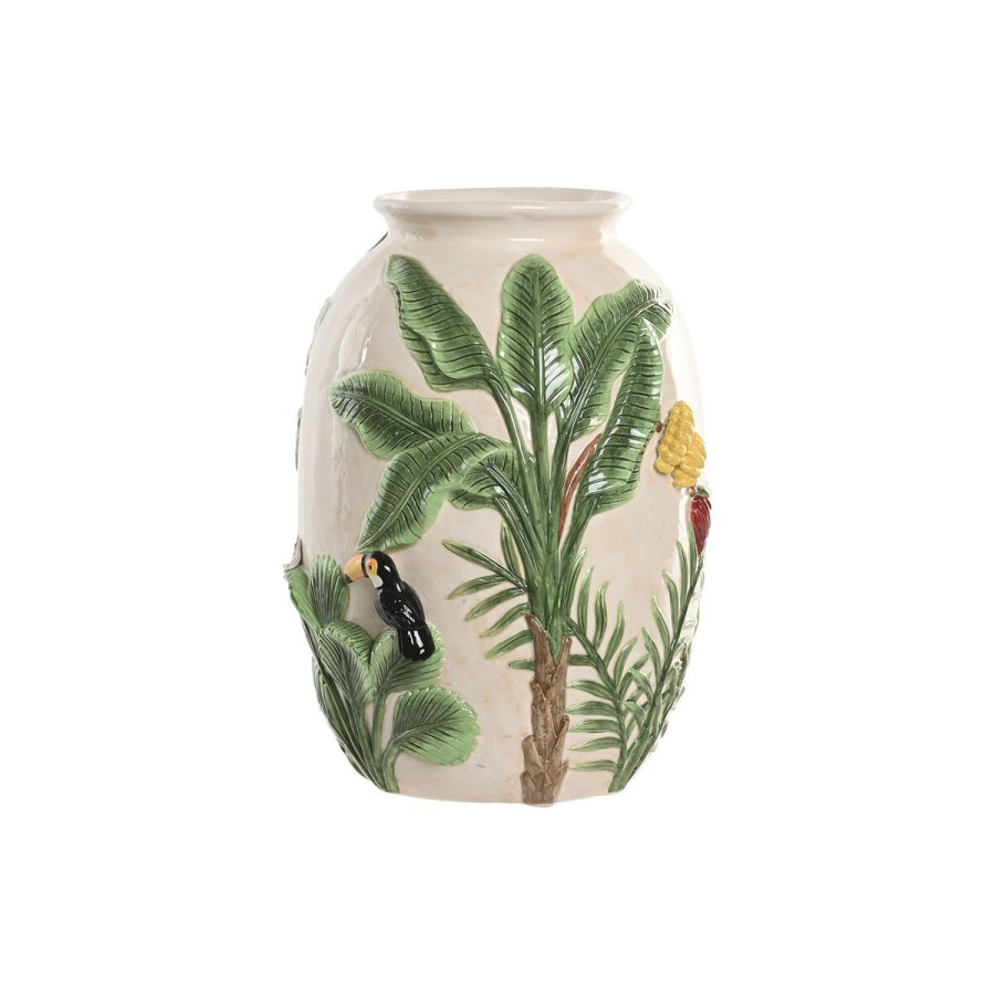 Vase Home ESPRIT Gr�n Beige Keramik Fugle Tropisk 26 x 26 x 33 cm #1