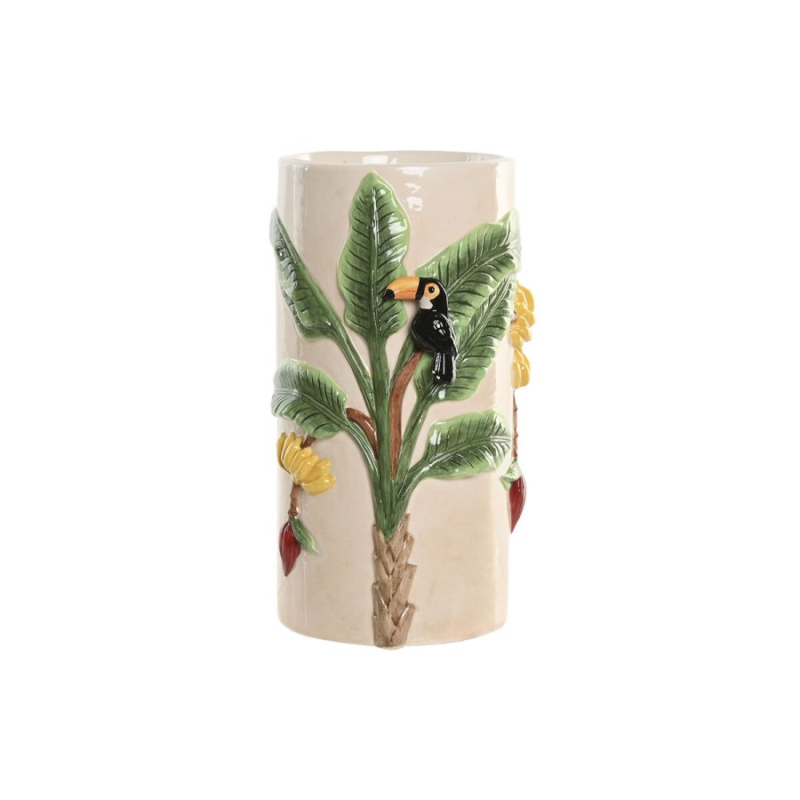 Vase Home ESPRIT Gr�n Beige Keramik Fugle Tropisk 17 x 17 x 30 cm #1