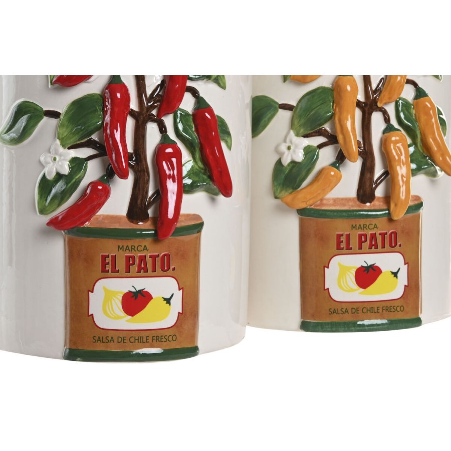 Vase Home ESPRIT Hvid R�d Gr�n Keramik Urban Peber 22 x 22 x 28 cm (2 enheder) #2