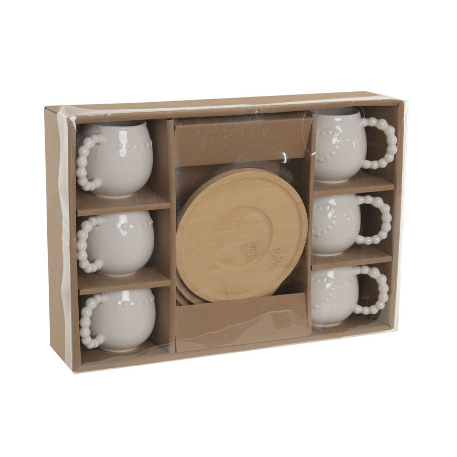 S�t med 6 kopper og underkopper Home ESPRIT Hvid Bambus Porcel�n 150 ml #4