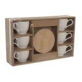 S�t med 6 kopper og underkopper Home ESPRIT Hvid Bambus Porcel�n 90 ml #4